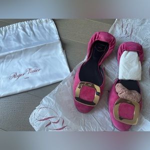 Roger Vivier Pink Flats with gold buckle